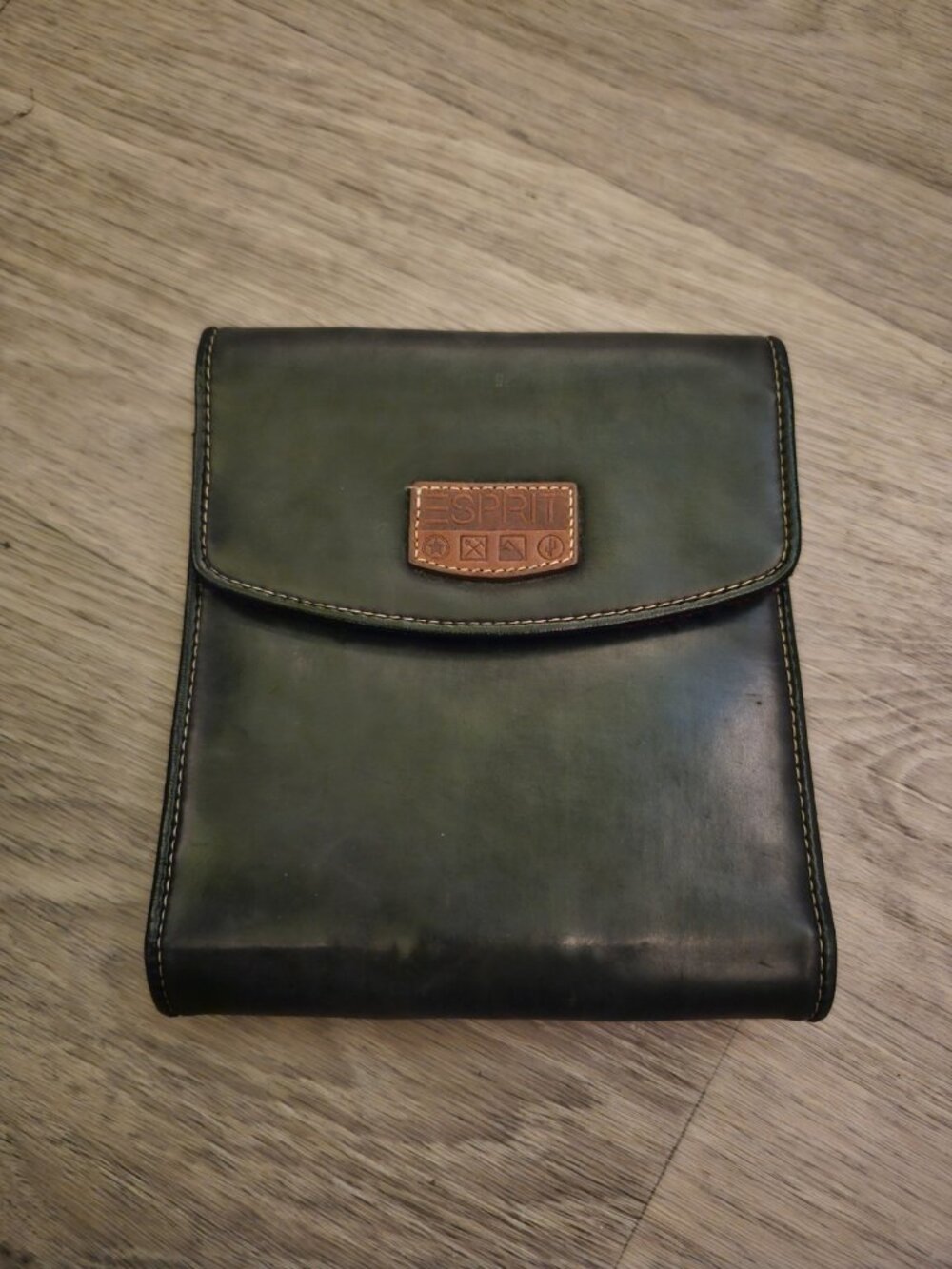Vintage Faux Leather Esprit Tri-Fold Clutch Wallet Black Snap Closure 80s 90s